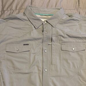 Ponggo Men's Gray Casual Button Down Shirt